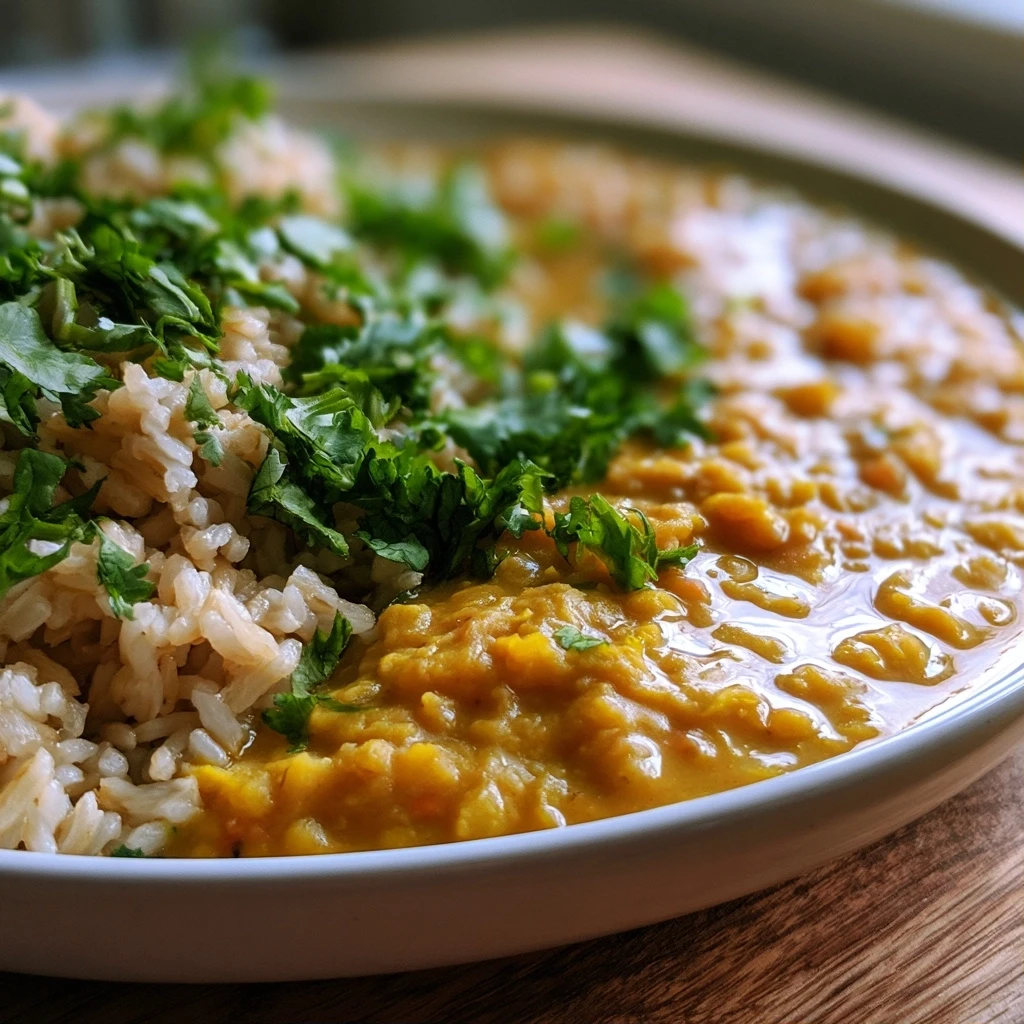 Cremiges Linsen-Dal mit braunem Reis