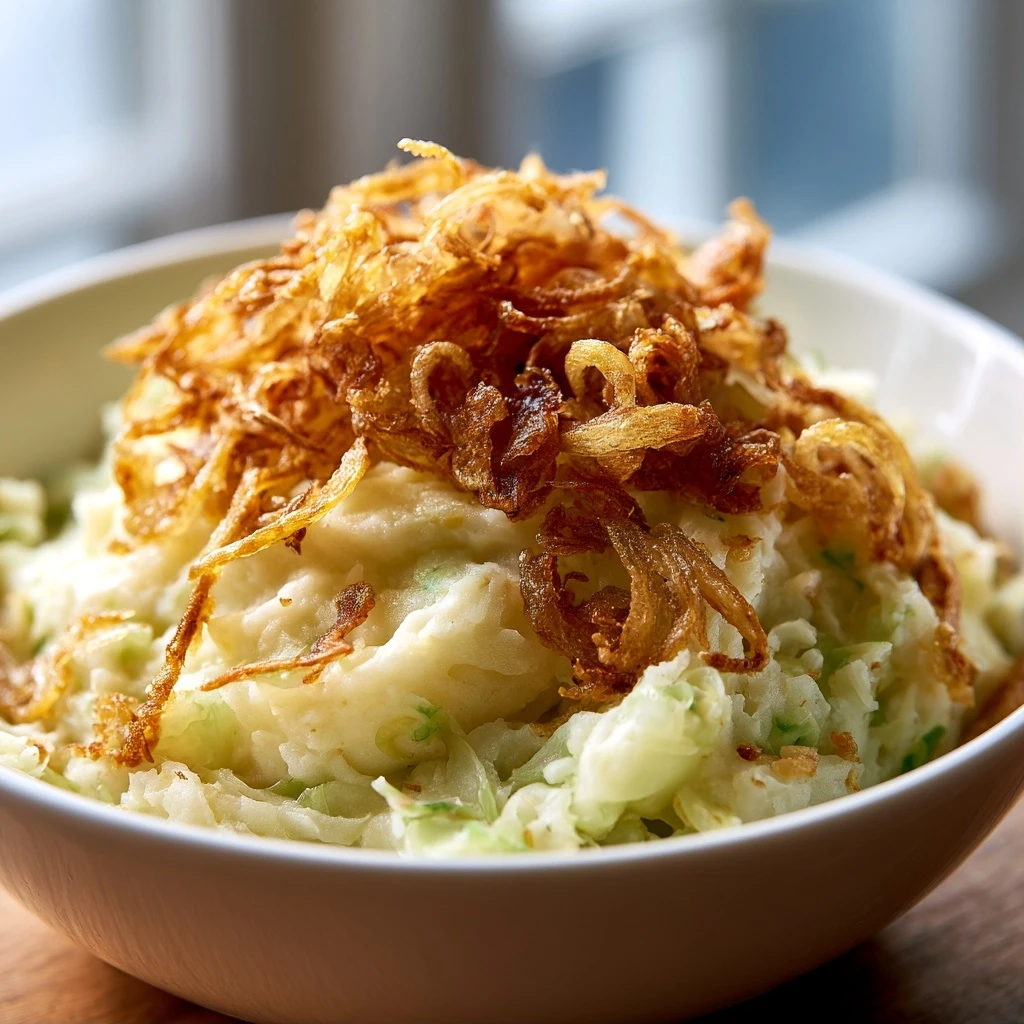 Gestampfter Kohl mit Kartoffeln & Röstzwiebeln "Cabbage Crush"