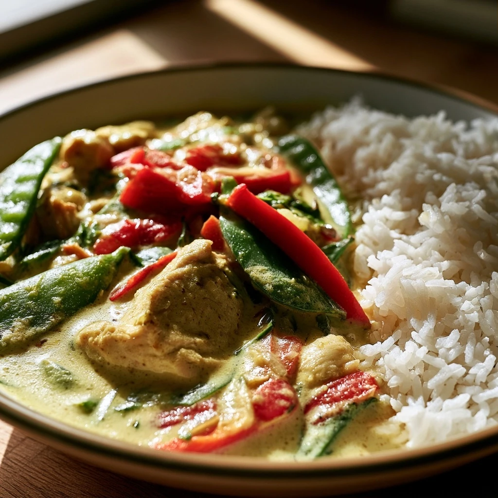 Hähnchen-Curry mit Kokosmilch und Reis