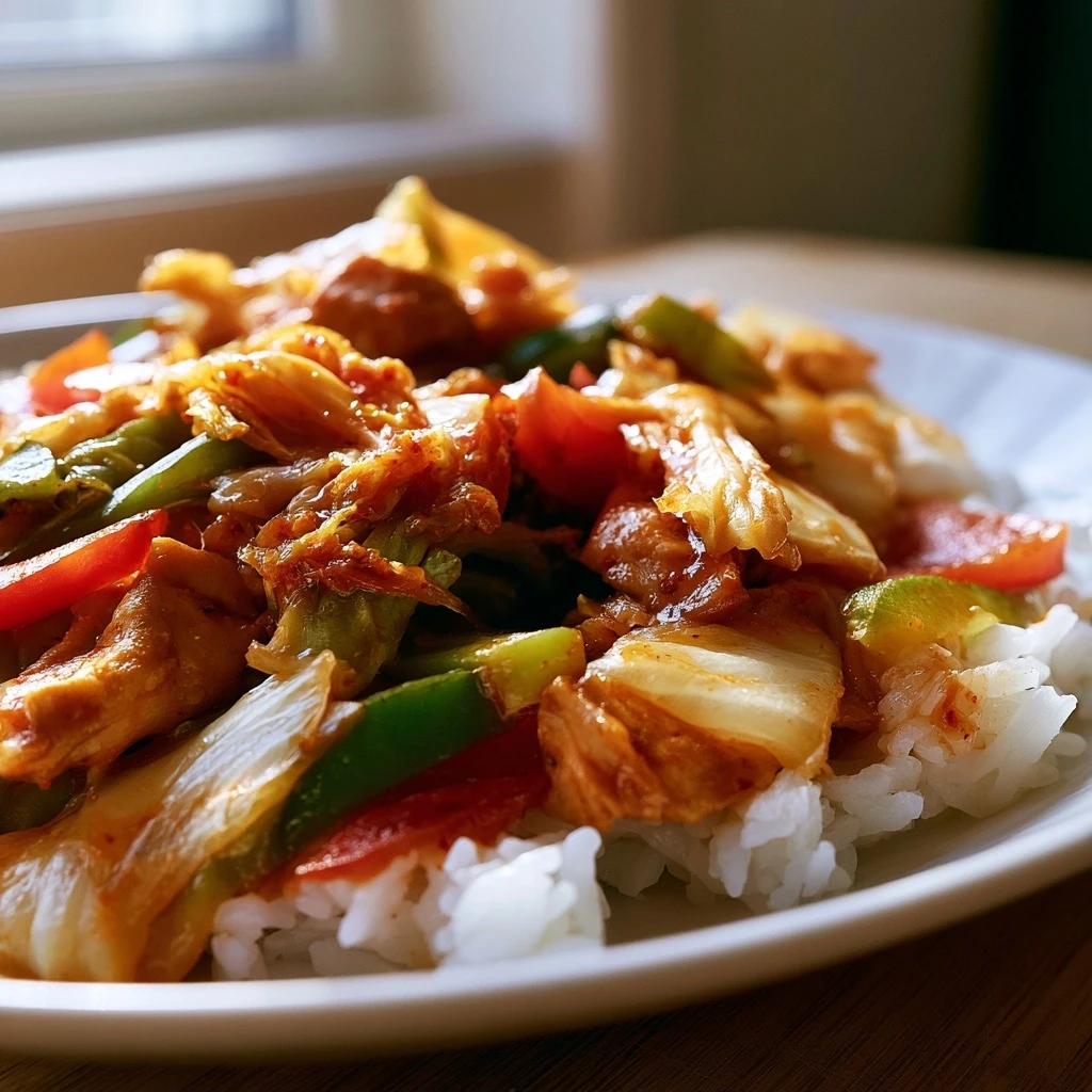 Hähnchen-Gemüsepfanne mit Kimchi