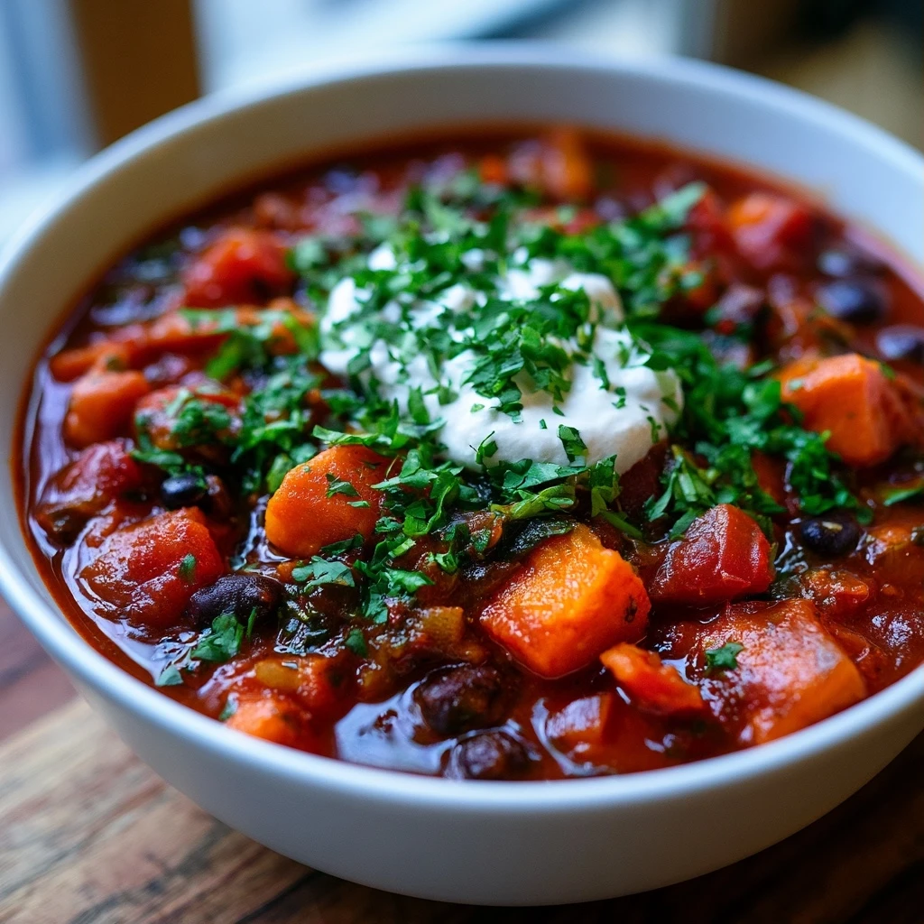Herzhaftes Süßkartoffel-Bohnen-Chili (vegetarisch)