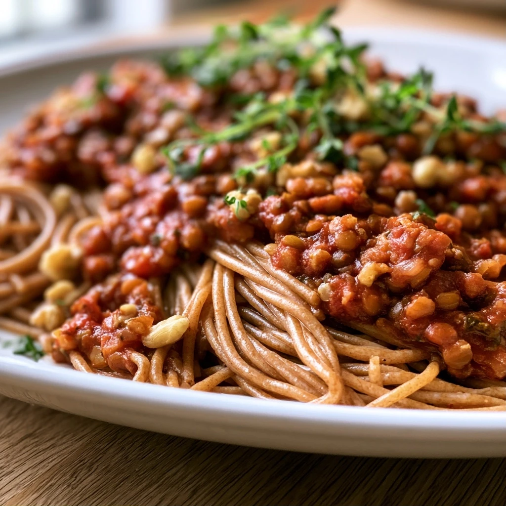 Linsen-Walnuss-Bolognese mit Vollkornspaghetti
