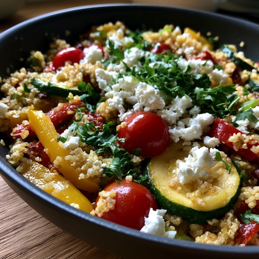 Mediterrane Gemüse-Bulgur-Pfanne mit Feta