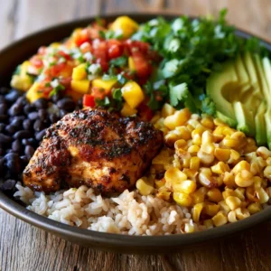 Mexikanische Hähnchen-Reis-Bowl mit Mango-Salsa