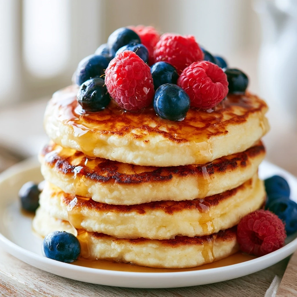 Proteinreiche Cottage Cheese Pancakes mit Beeren
