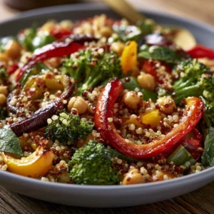 Quinoa-Salat mit geröstetem Gemüse und Kichererbsen