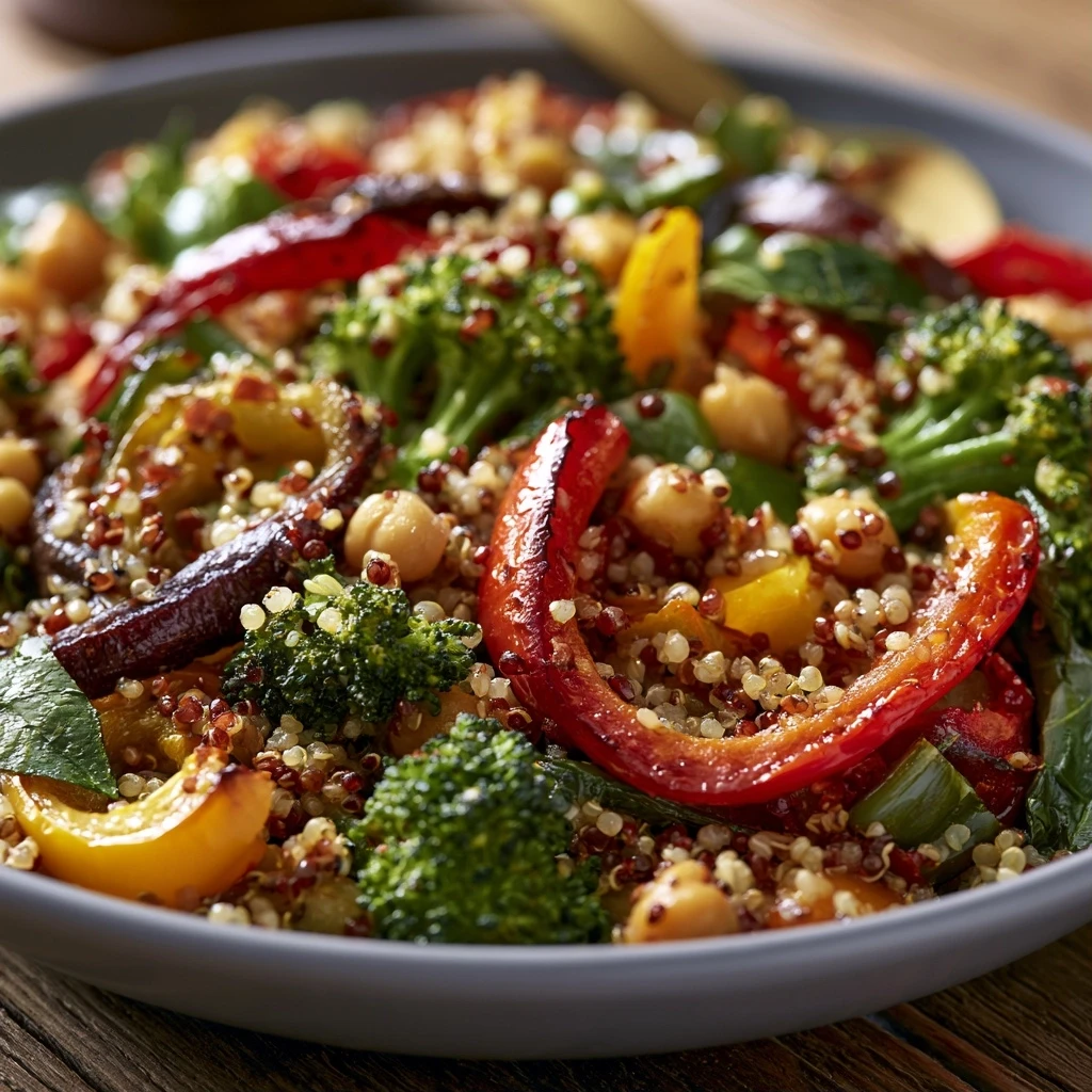 Quinoa-Salat mit geröstetem Gemüse und Kichererbsen