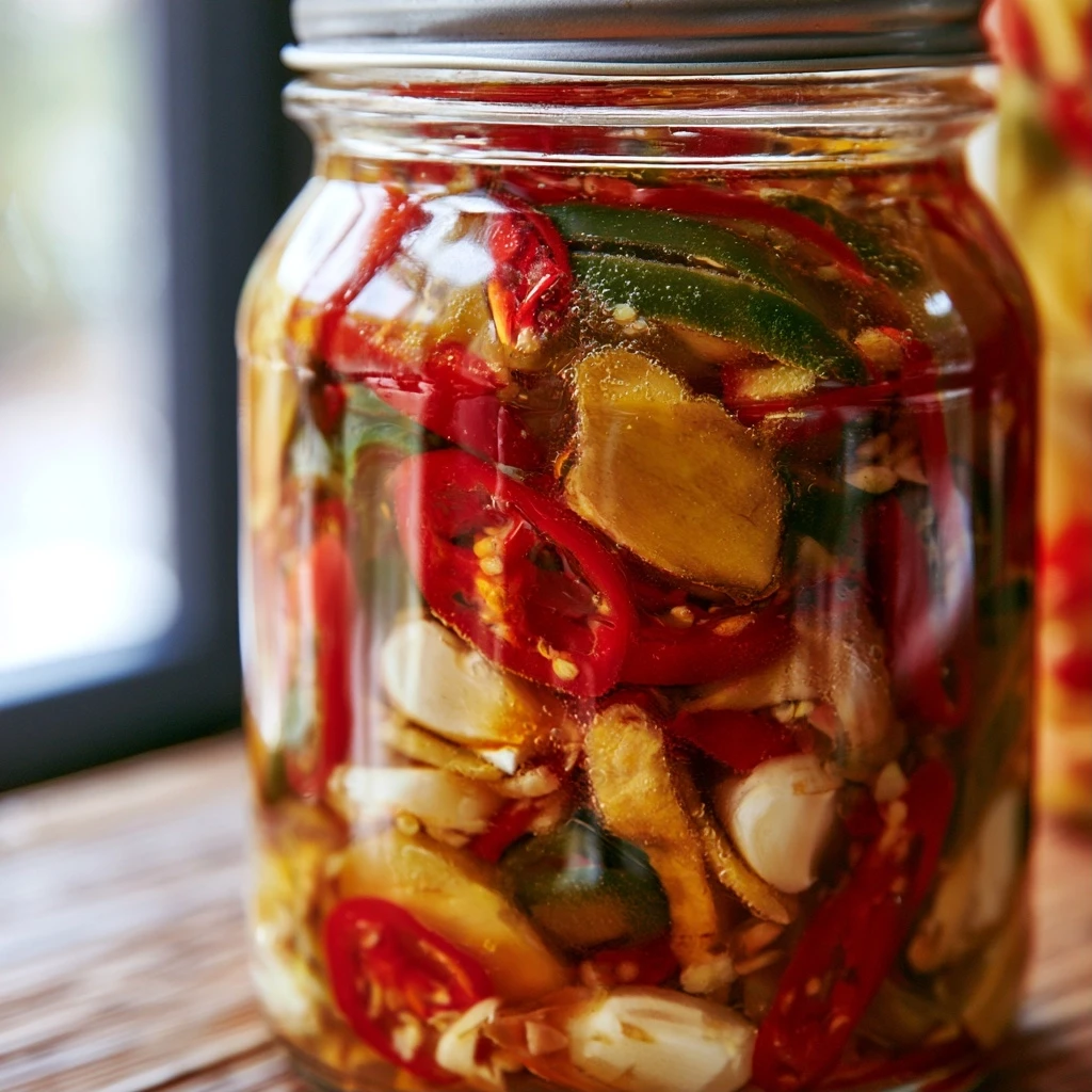 Sauer-Scharfe Fermentierte Gurken mit Chili und Ingwer