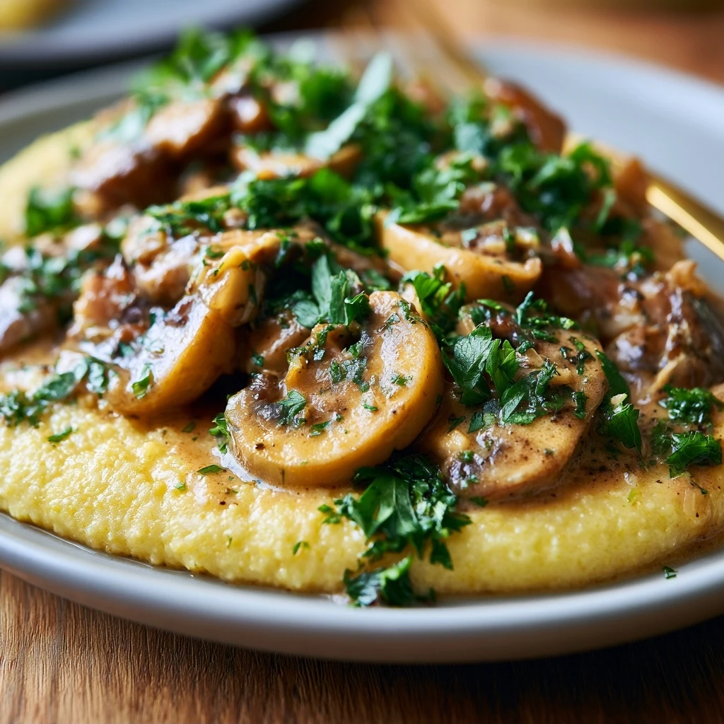 Schnelle Pilzpfanne mit Kräutern und cremiger Polenta
