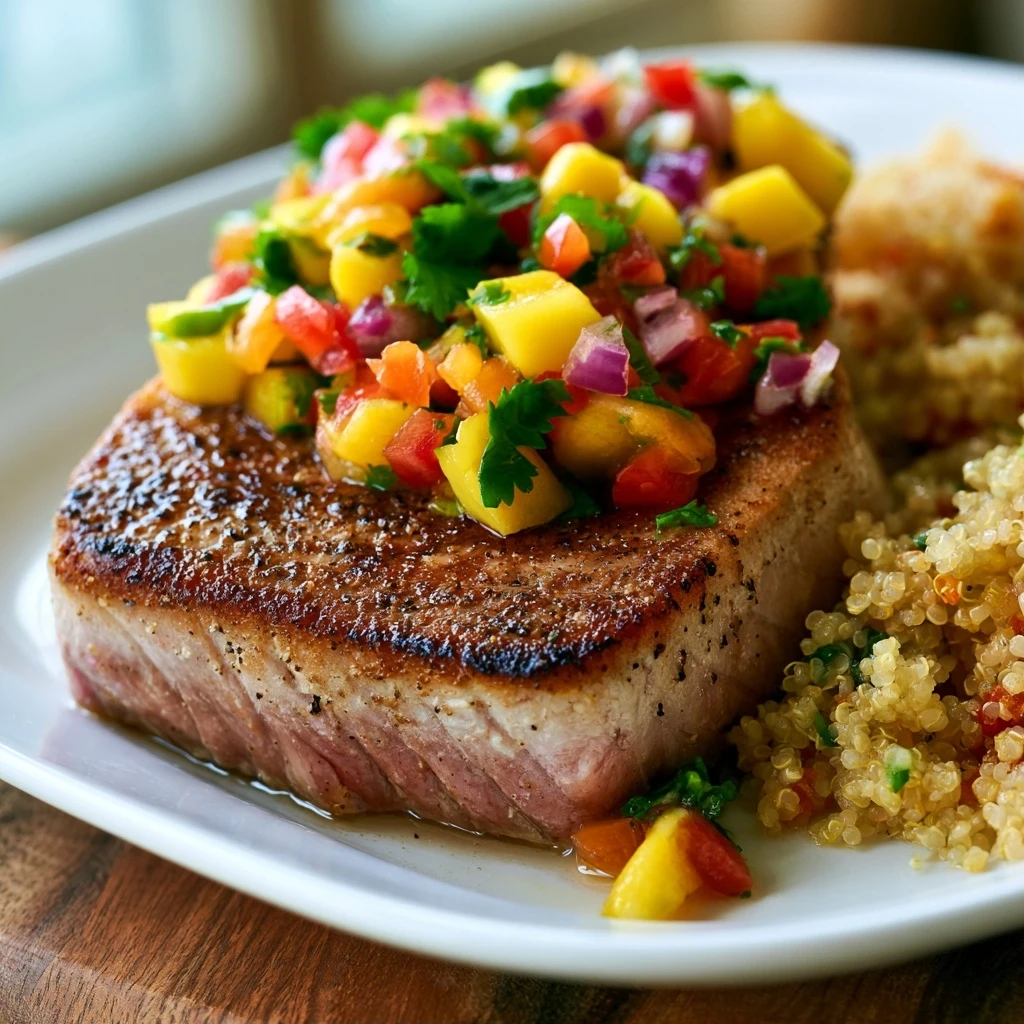 Thunfisch-Steak mit frischer Mango-Salsa und Quinoa