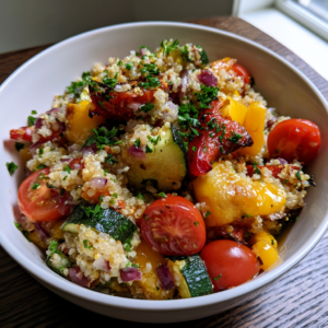 Mediterraner Quinoa-Salat mit geröstetem Gemüse
