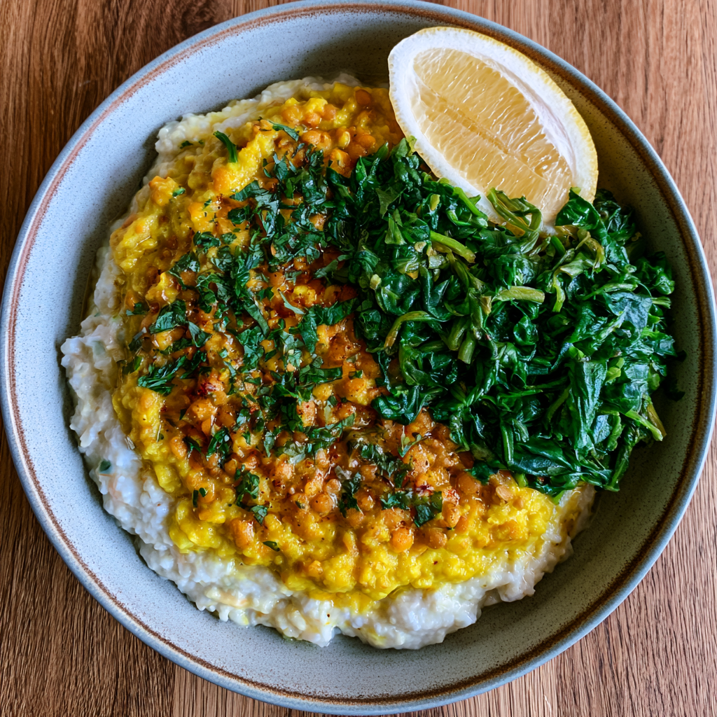 Blitz-Linsen-Dal mit Kokos und Spinat