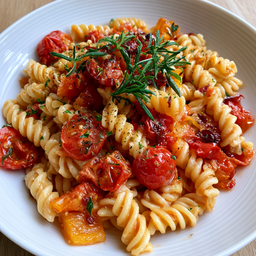 Burst Tomato Pasta mit gerösteten Paprika und geräucherter Paprika