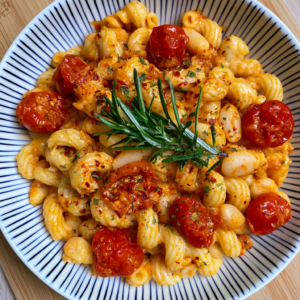 Burst Tomato Pasta mit weißen Bohnen und Rosmarin