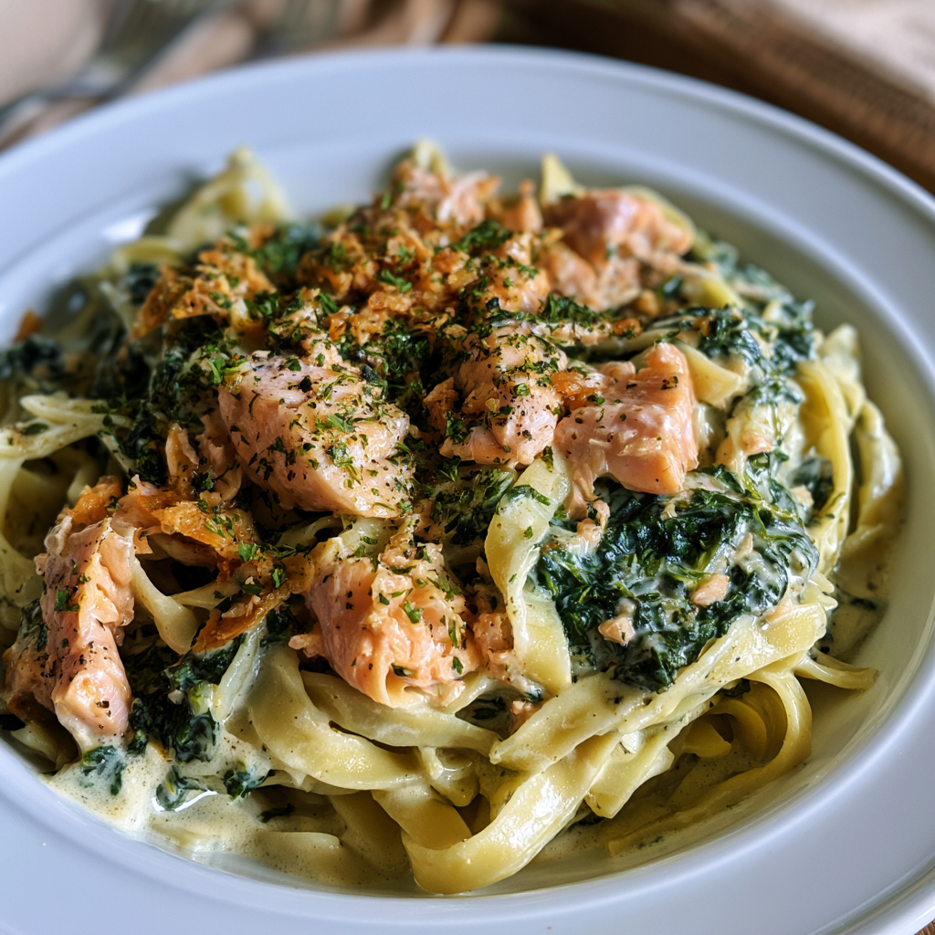 Cremige Lachs-Spinat-Pasta