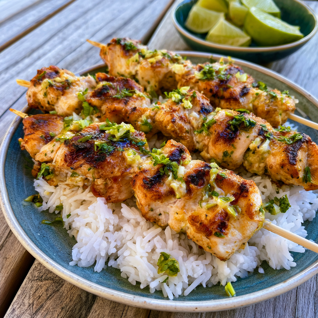 Gegrillte Kokos-Limetten-Hähnchenspieße