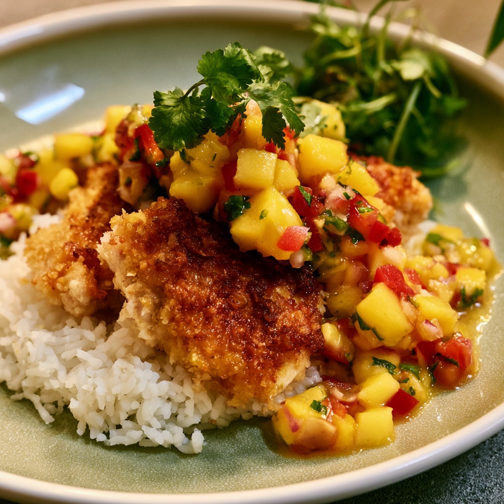 Knuspriges Kokos-Limetten-Hähnchen mit Mango-Salsa