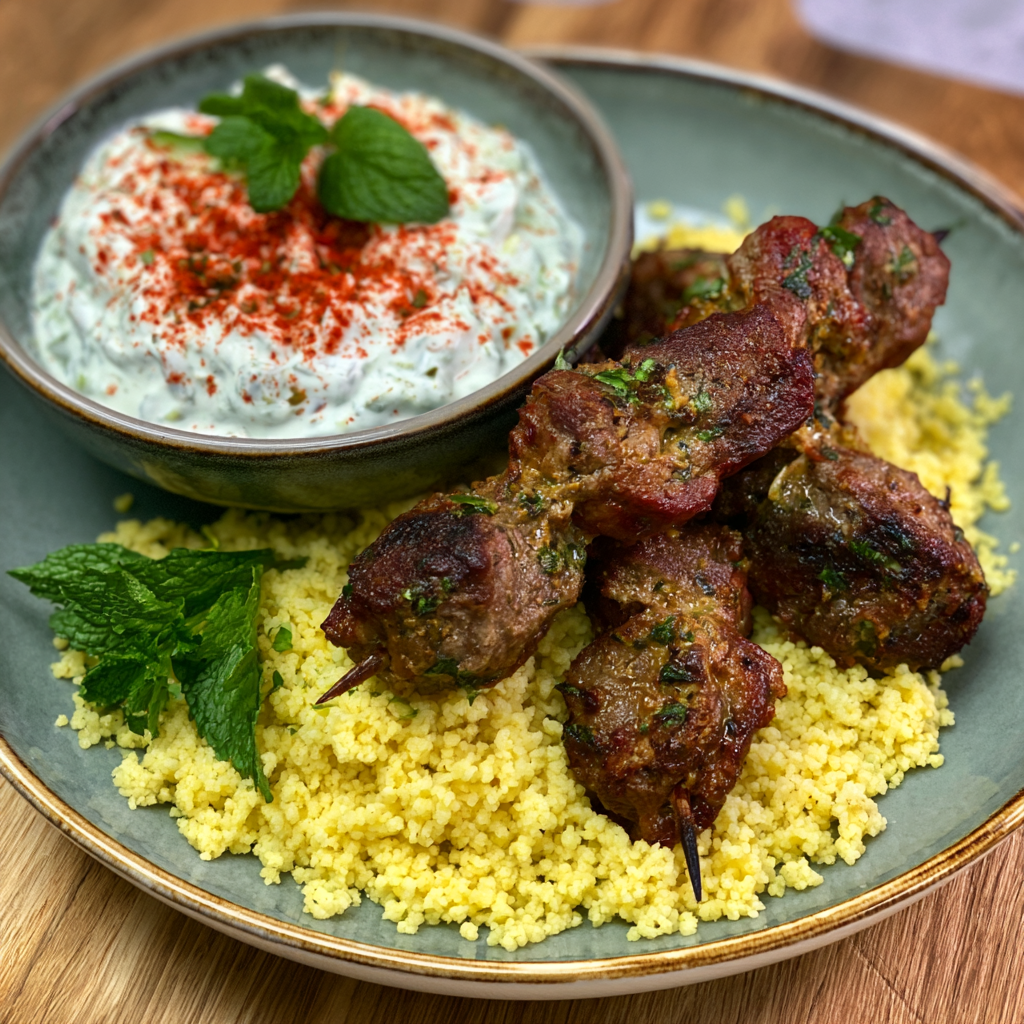 Lamm-Kebab-Spieße mit Couscous und Gurken-Minz-Joghurt
