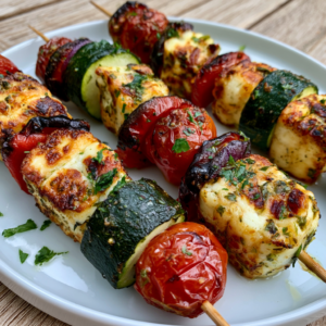 Mediterrane Gemüse-Halloumi-Spieße aus dem Air Fryer