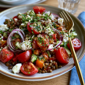 Mediterraner Linsensalat mit Feta und frischen Kräutern