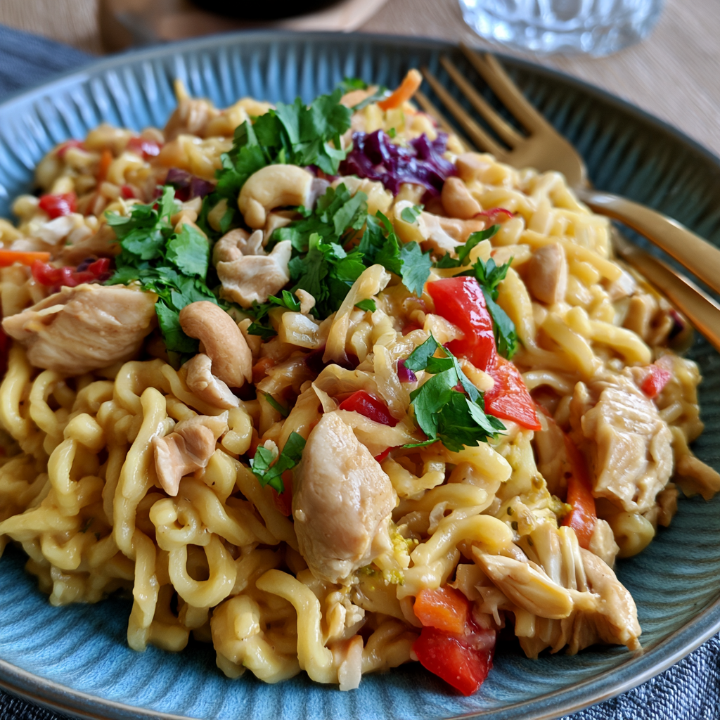 Schnelles Hähnchen-Erdnuss-Nudelgericht