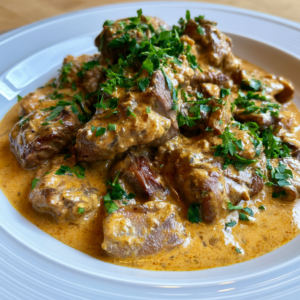 Schnelles Rindfleisch-Champignon-Stroganoff (alkoholfrei)
