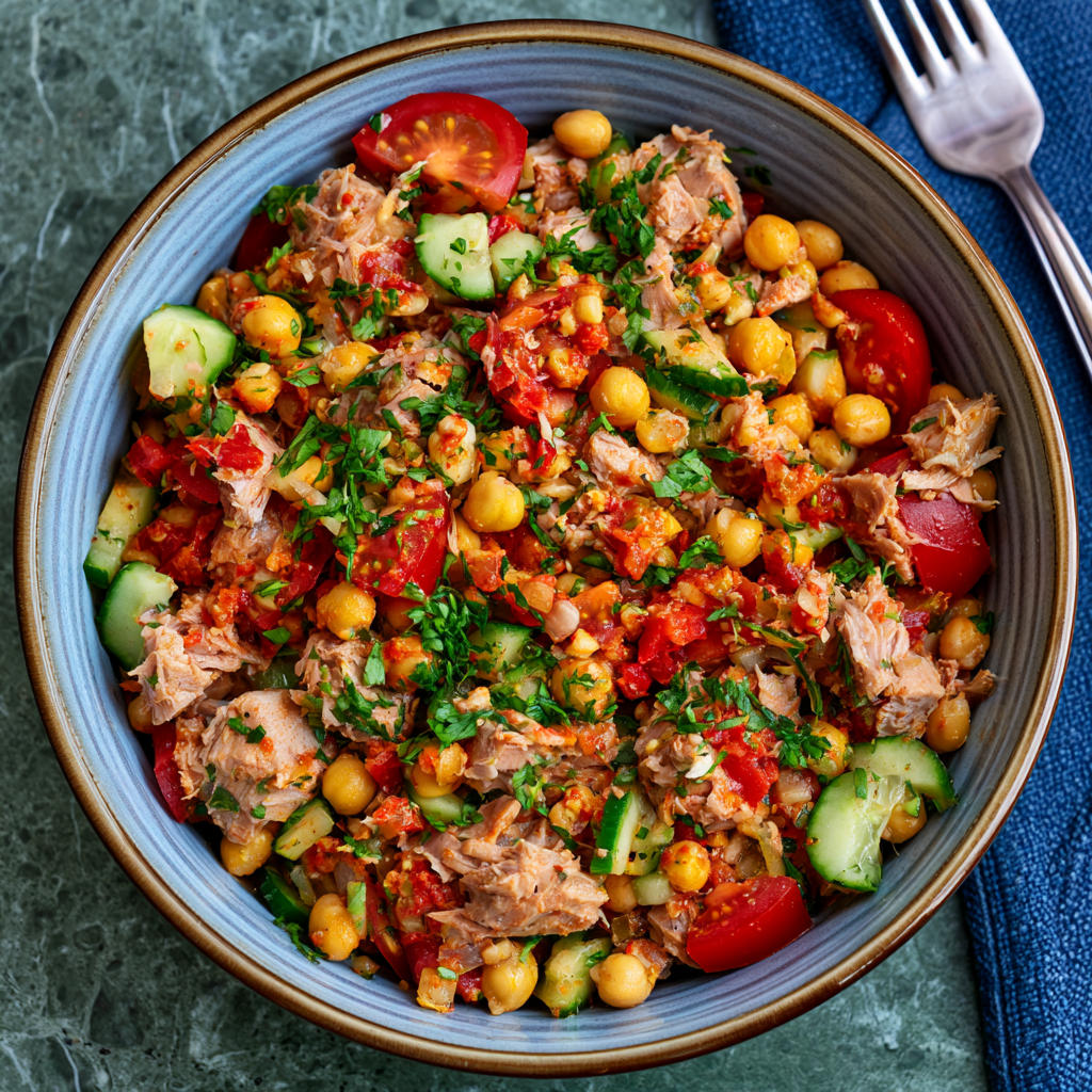 Thunfisch-Kichererbsen-Salat mit Harissa-Dressing