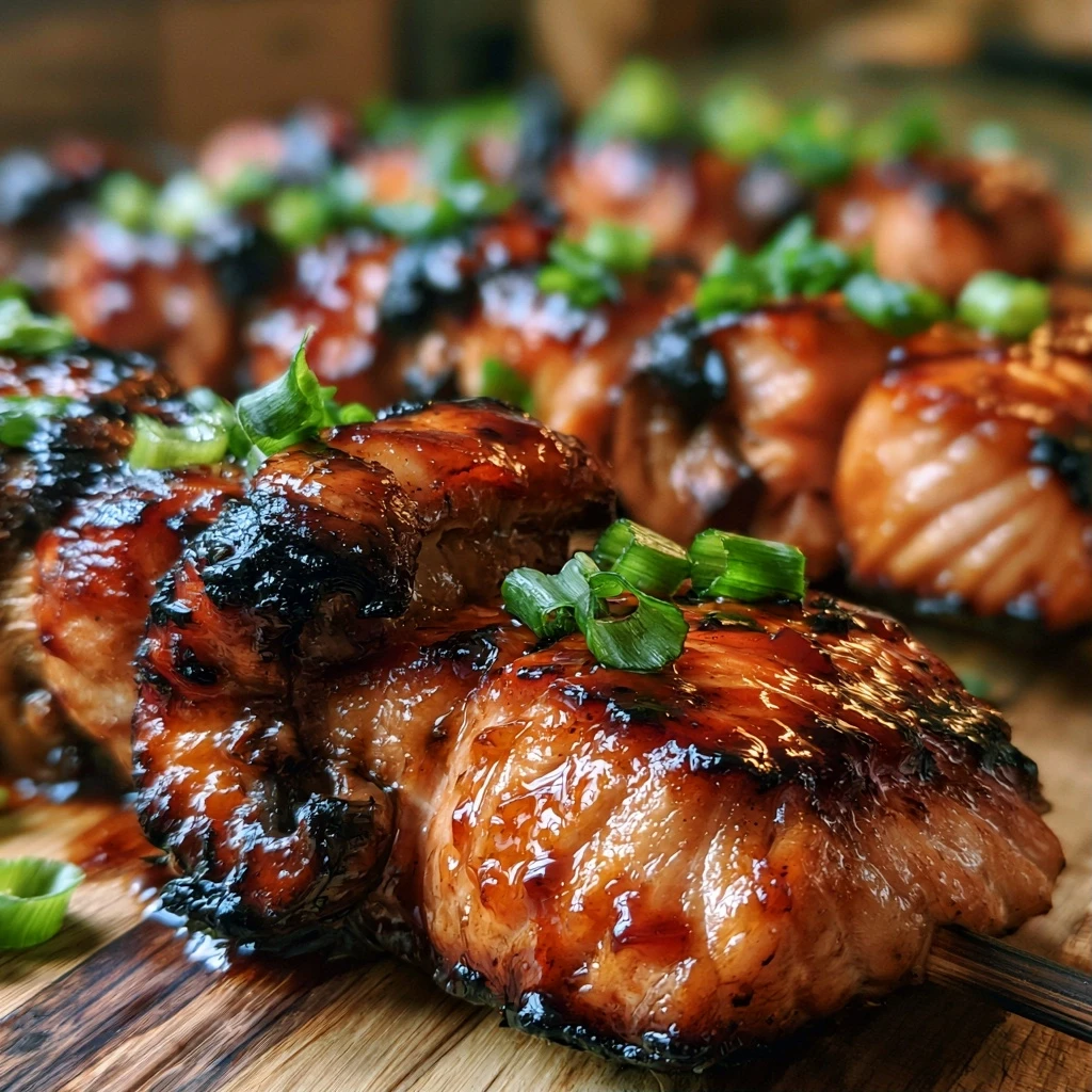 Asiatische Ingwer-Soja Lachs-Spieße mit Pilzen