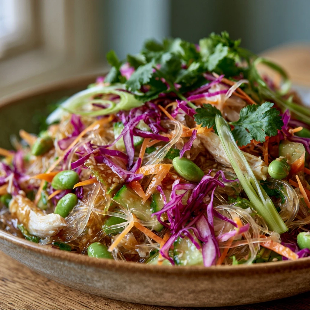 Asiatischer Glasnudelsalat mit Hähnchen und Sesam-Ingwer-Dressing
