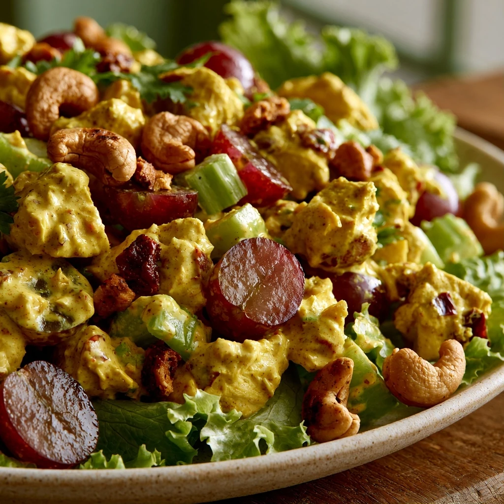 Curry-Hähnchensalat mit Trauben und Cashewkernen