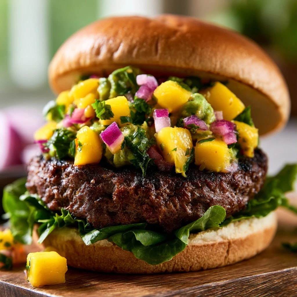Feurige Rinder-Patties mit Avocado-Mango-Salsa
