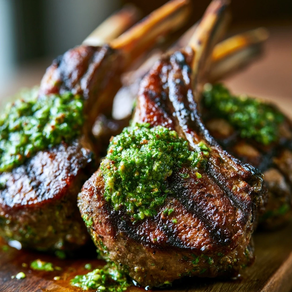 Gegrillte Lammkoteletts mit Minz-Pistazien-Pesto