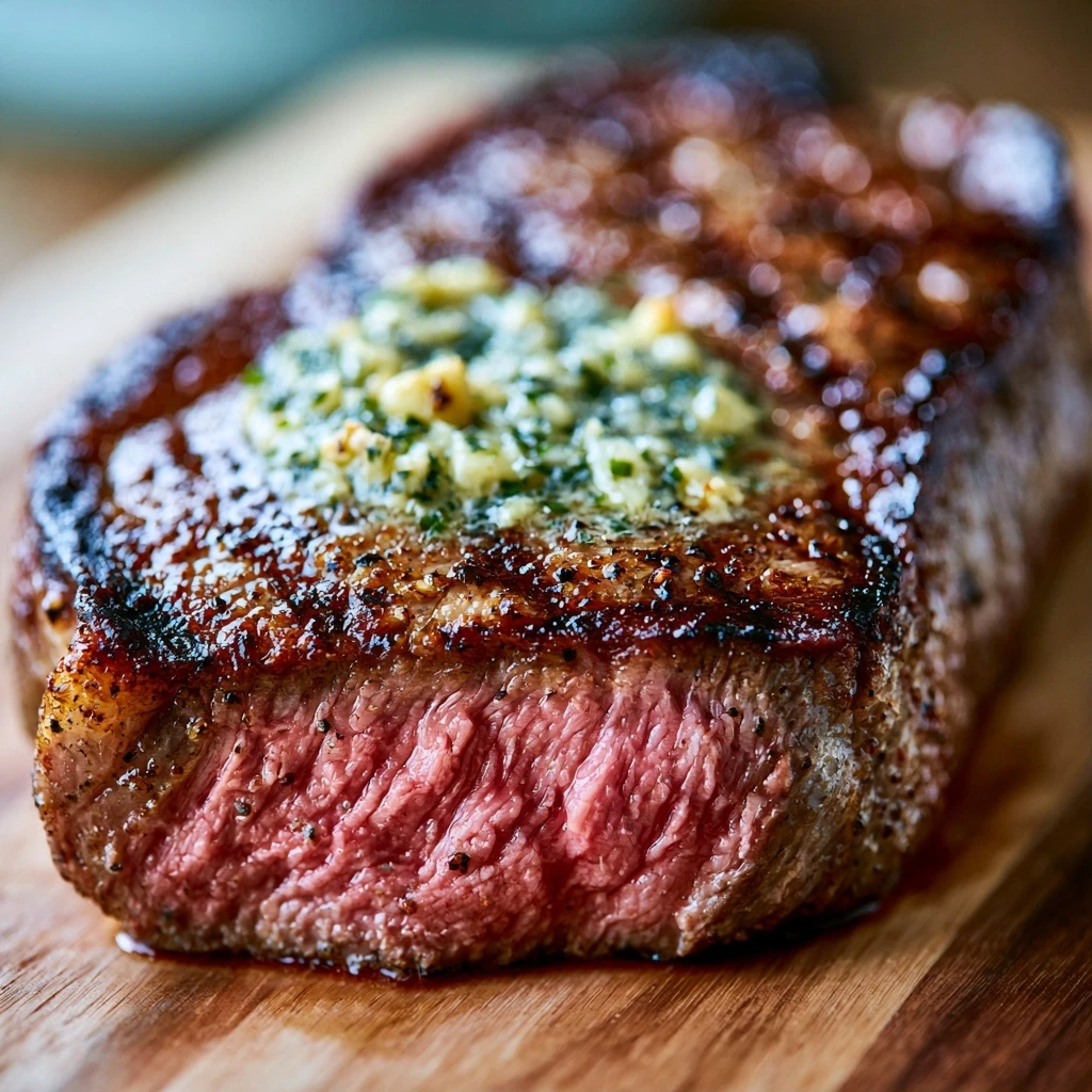 Gegrilltes Rinderhüftsteak mit Knoblauch-Kräuterbutter