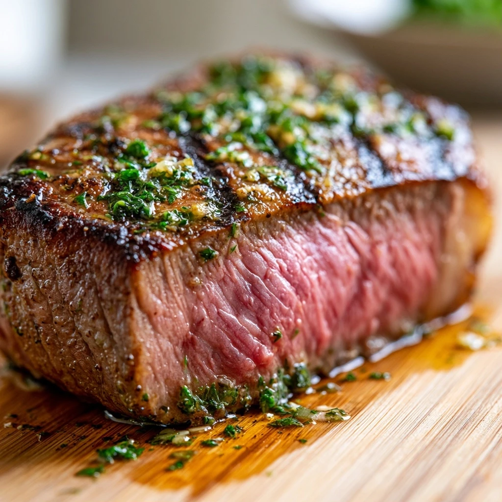 Gegrilltes Rinderhüftsteak mit Kräuter-Knoblauch-Marinade