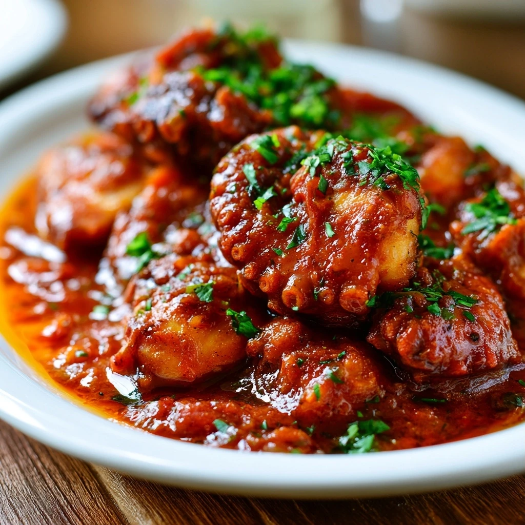 Geschmorter Oktopus in herzhafter Tomatensauce