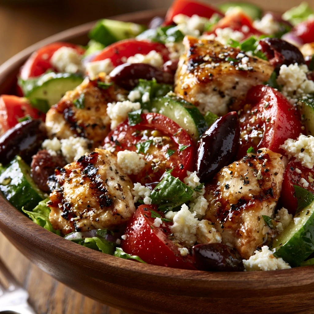 Griechischer Hähnchensalat mit Feta und Oliven