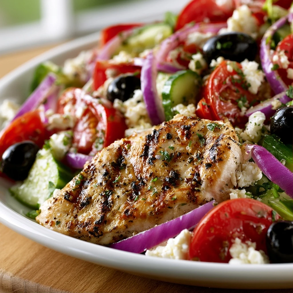 Griechischer Hähnchensalat mit Oliven und Feta