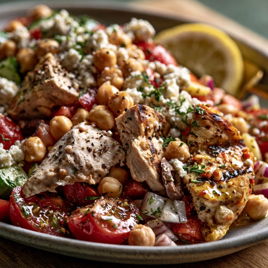 Griechischer Kichererbsen-Salat mit Hähnchenbrust