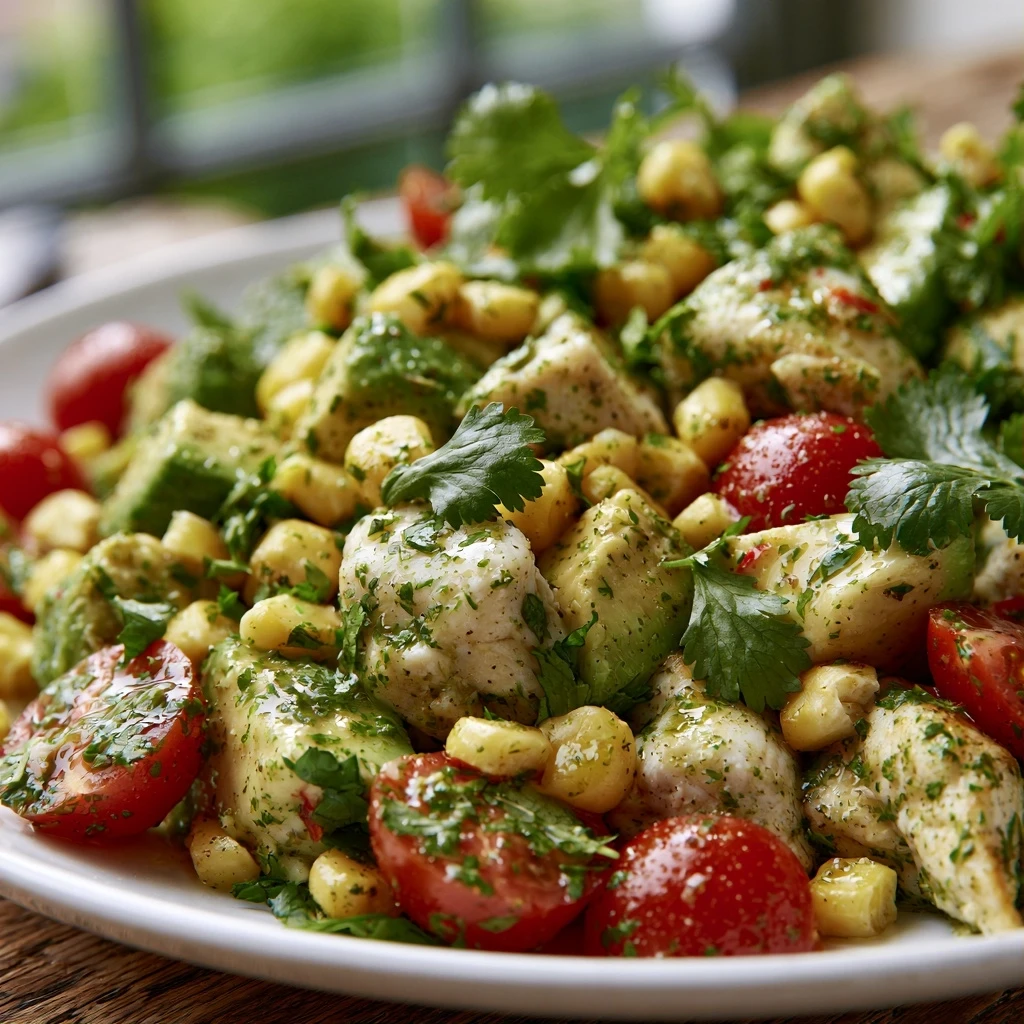 Hähnchen-Avocado-Salat mit Limetten-Koriander-Dressing