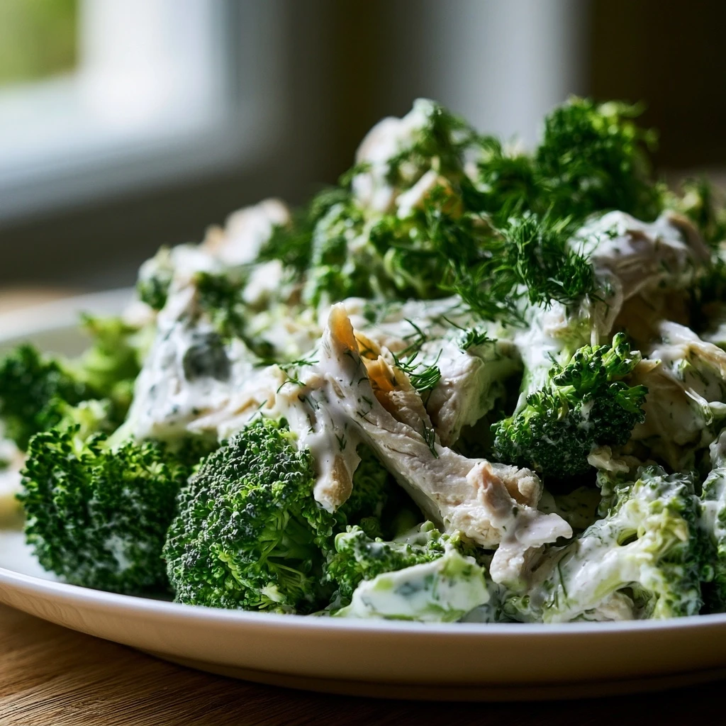 Hähnchen-Brokkoli-Salat mit cremiger Dill-Joghurt-Dressing