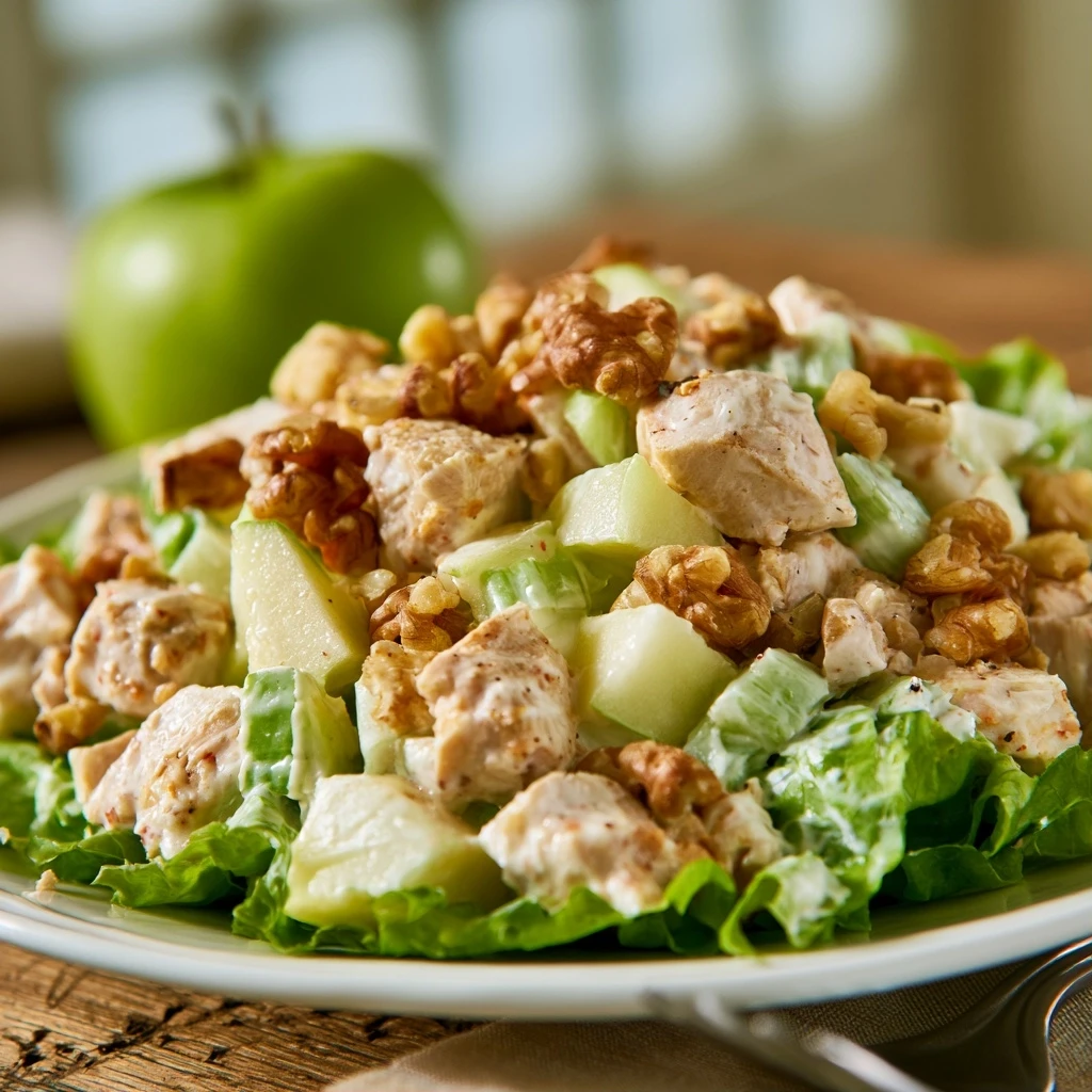 Hähnchensalat mit Apfel und Walnüssen (Waldorf-Stil)