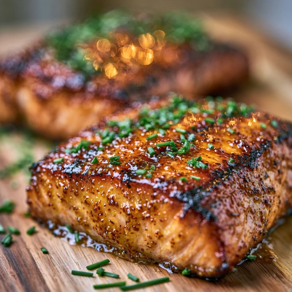 Holzkohle Lachs mit Honig-Senf-Glasur