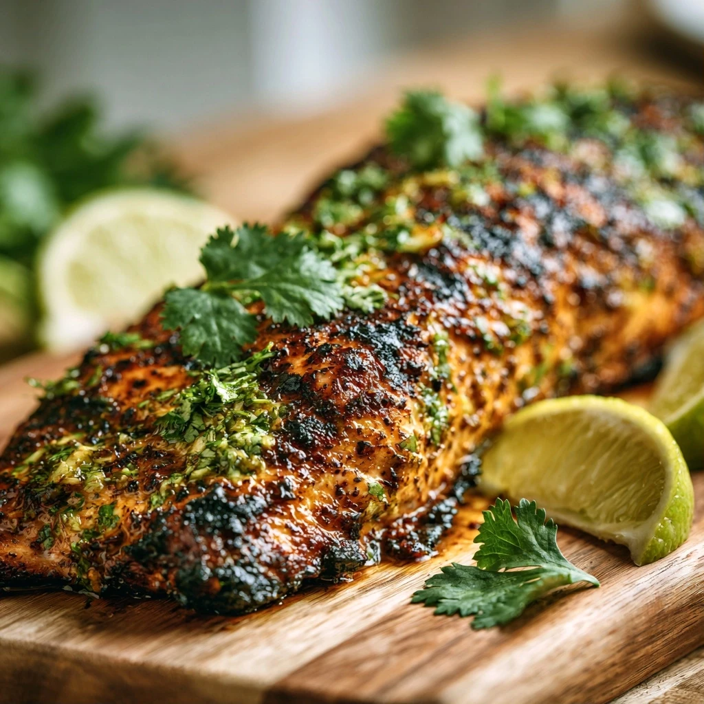 Holzkohle Lachs mit Limetten-Koriander-Marinade