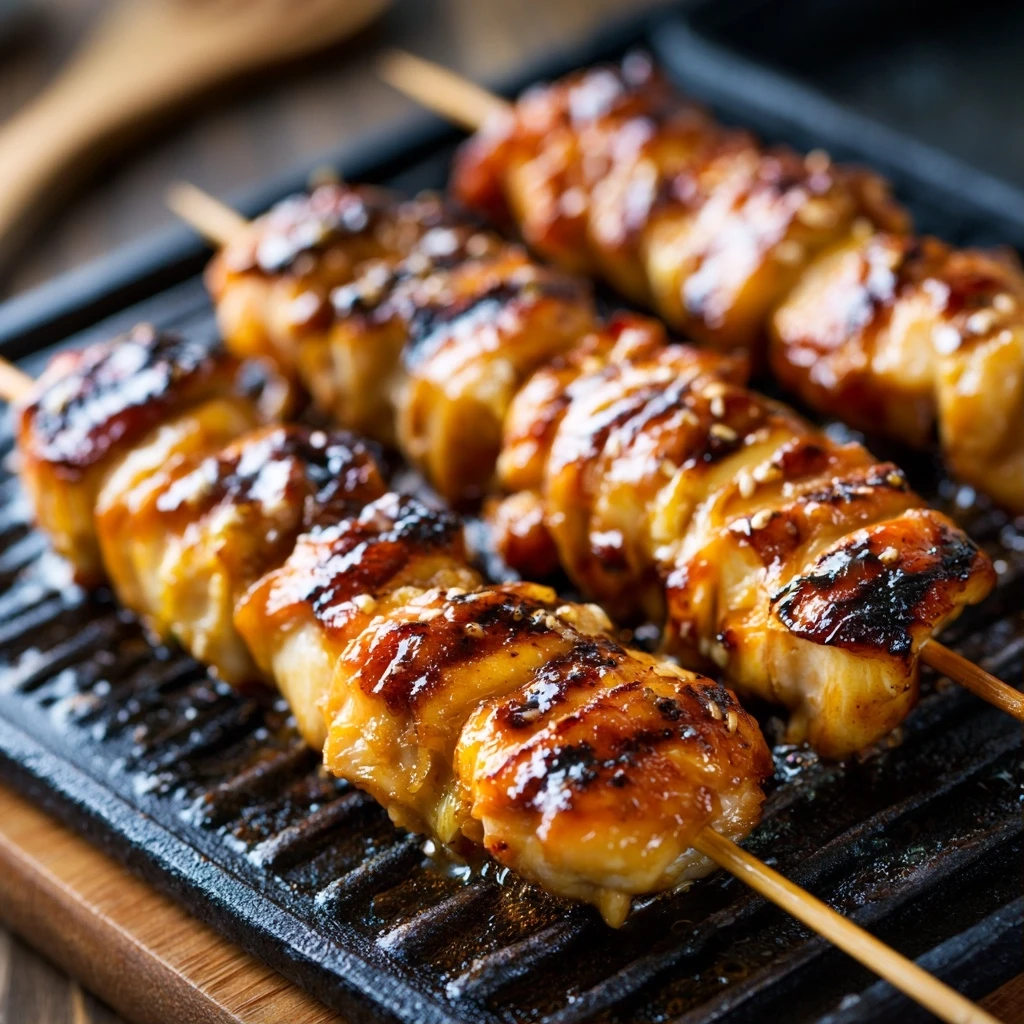 Klassische Teriyaki Hähnchen Spieße vom Grill