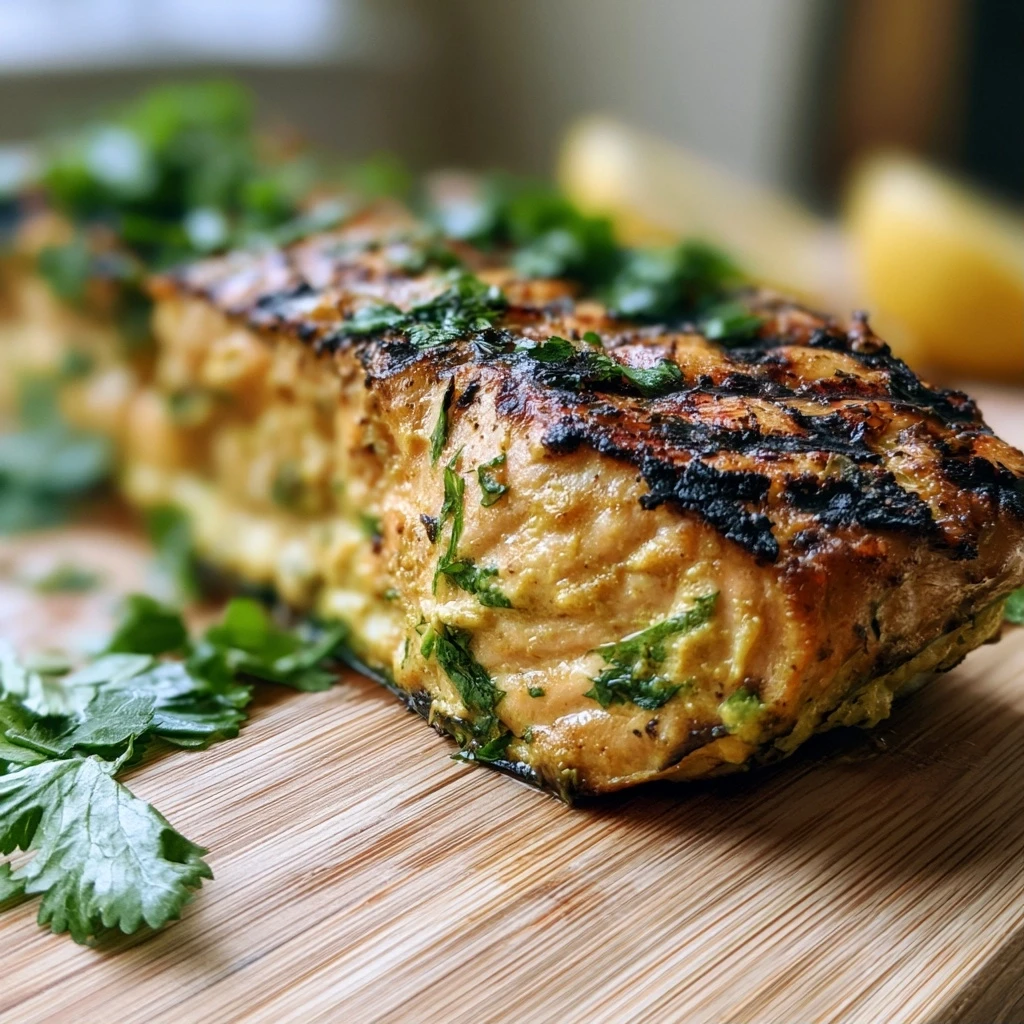 Kokos-Curry-Limetten-Lachs vom Grill mit frischem Koriander