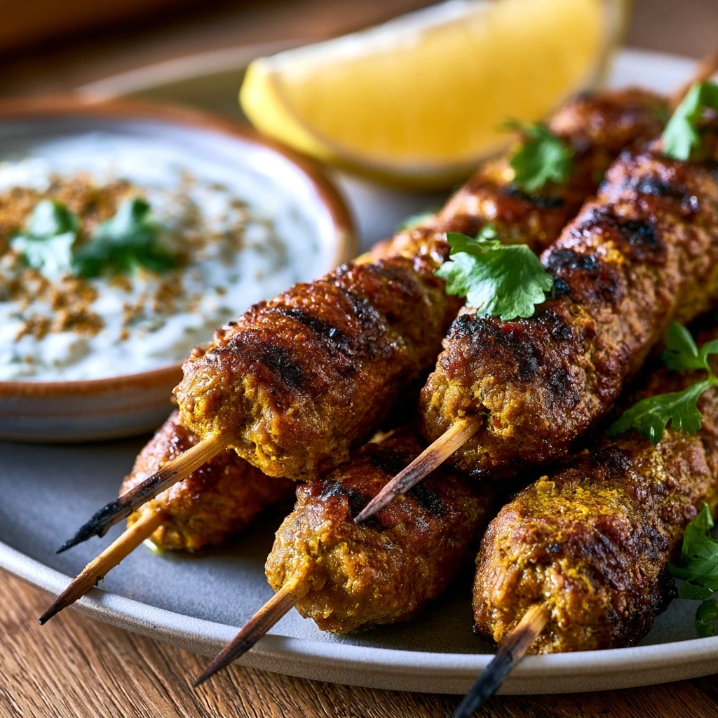 Lamm-Curry Köfte vom Grill mit Kreuzkümmel-Joghurt