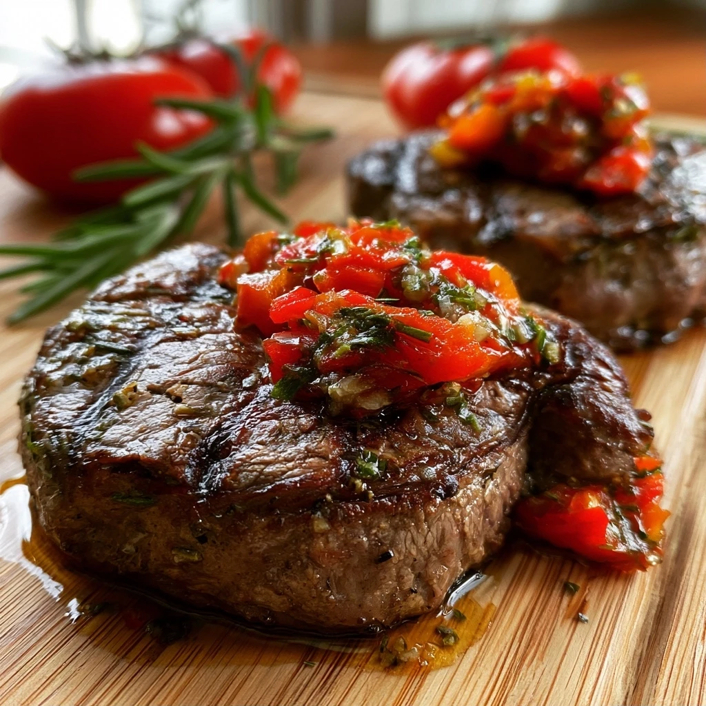 Lammhüftsteaks vom Grill mit Rosmarin-Knoblauch-Marinade und Paprika-Chutney