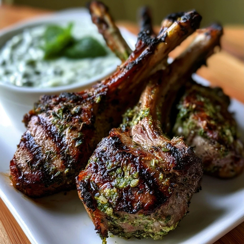 Marinierte Lammkoteletts vom Grill mit Minz-Joghurt-Dip