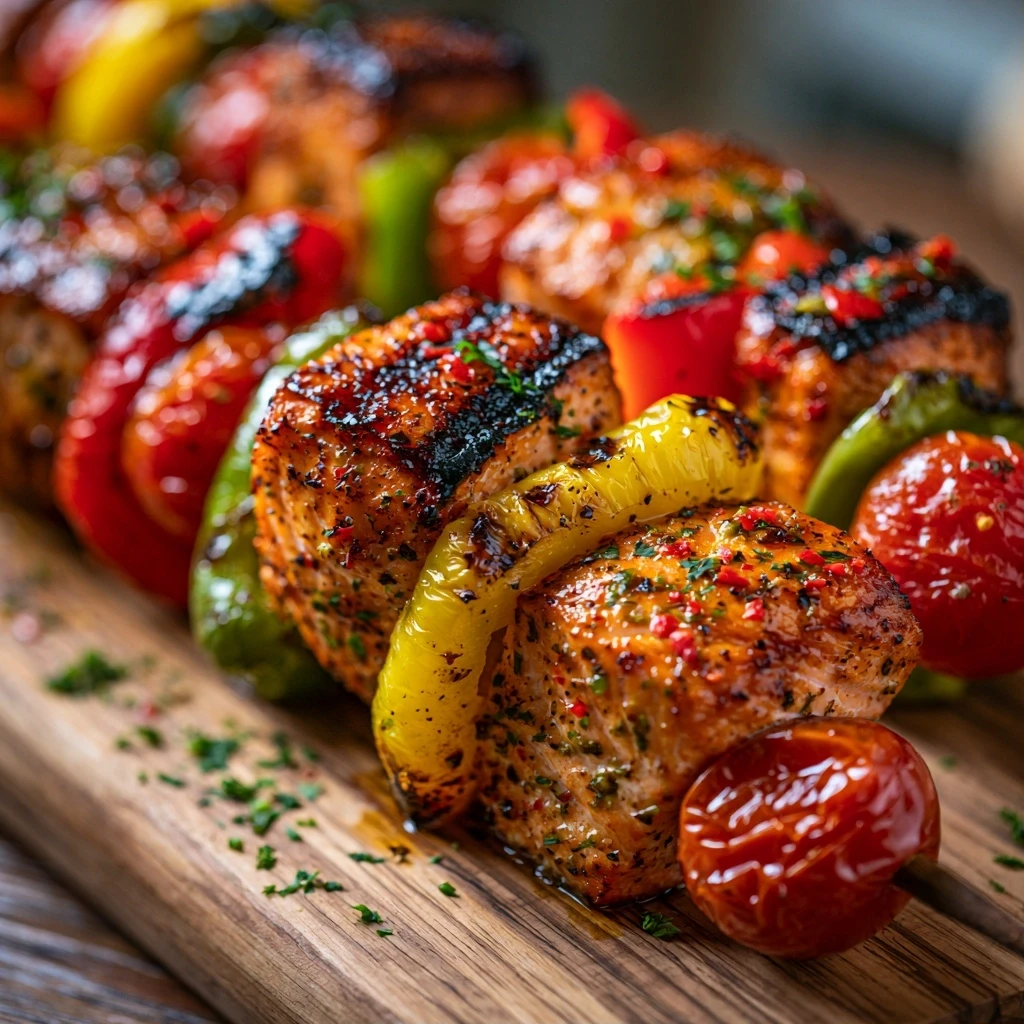 Mediterrane Lachs-Spieße mit Gemüse