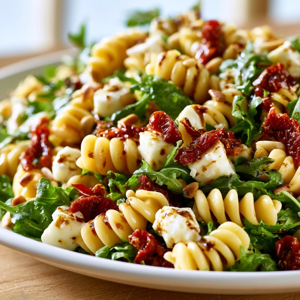 Mediterraner Nudelsalat mit getrockneten Tomaten und Mozzarella